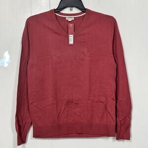 Merona Sweater Womens Medium Red V Neck Pullover 100% Cotton Lightweight New